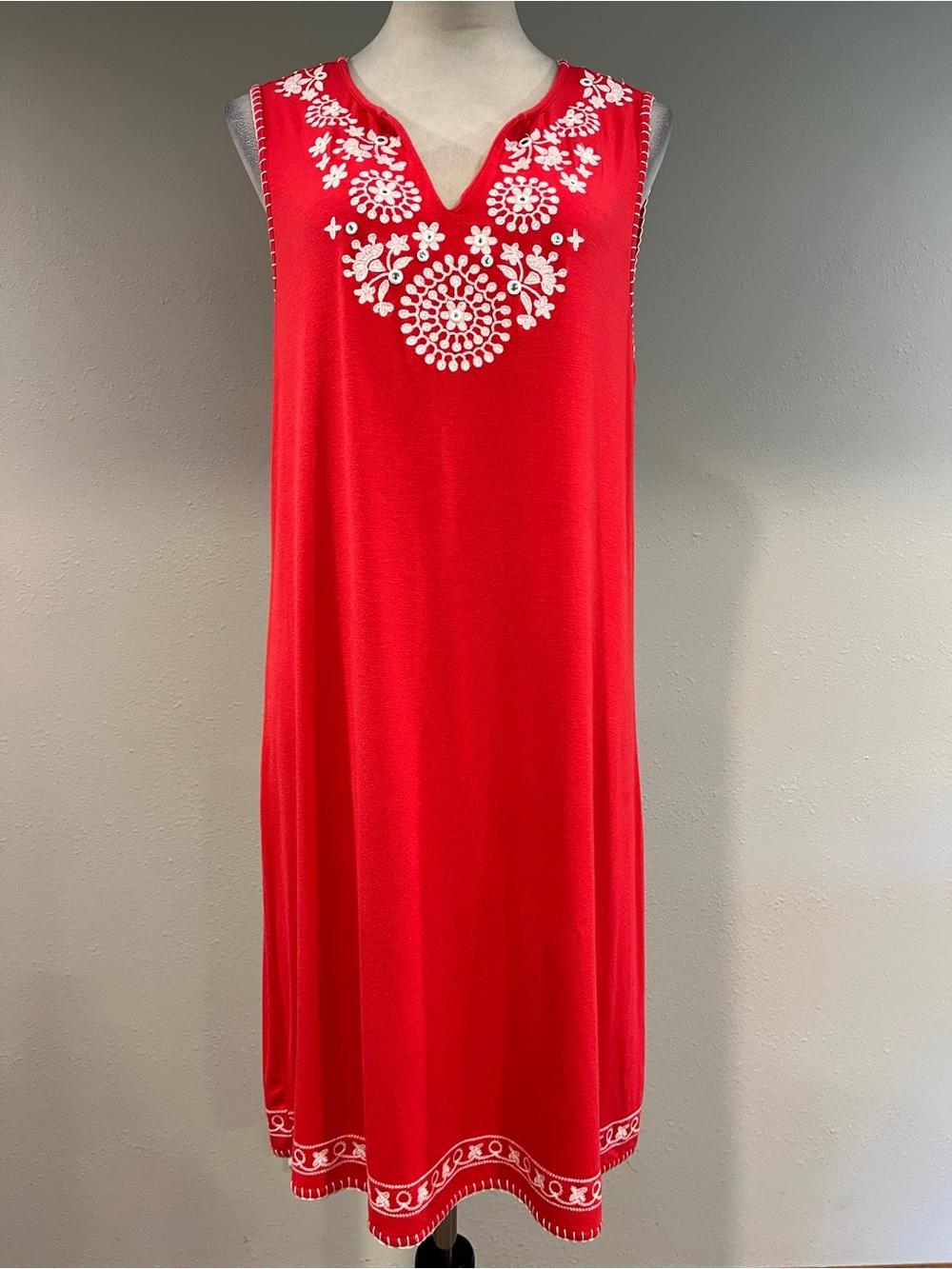 Grace Elements Red‎ Embroidered Sleeveless Shift Dress size large